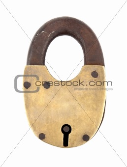 old padlock on a white background