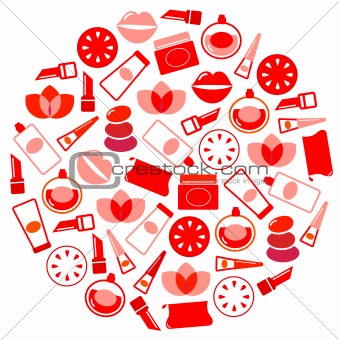 Wellness and cosmetics icons circle isolated on white ( red )
