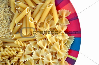 plate with pasta variety