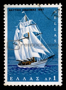 sailboat vintage postage stamp