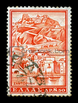 santorini vintage postage stamp