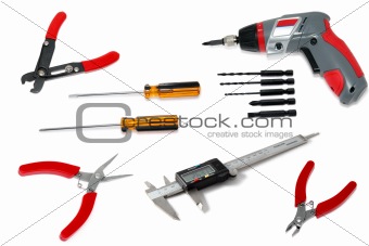 Hand working tools, isolated on a white background