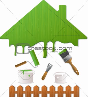 Green roof and painting tools, vector illustration