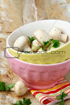 mushrooms  champignon  on a wooden table