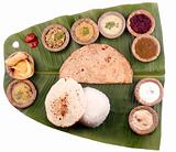 South indian lunch on banana leaf with clipping mask
