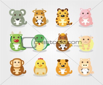12 animal icon set,Chinese Zodiac animal