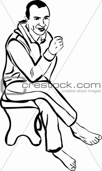 sketch barefoot guy sitting on a stool