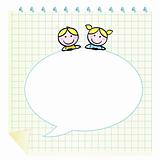 Doodle school children with Notepad and blank speech bubble
