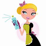 Housewife  french retro Maid with cleaning spray isolated 