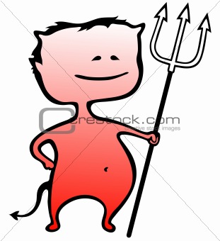 Little devil with a fork isolated on white  - Halloween - vector illustration in cartoon style