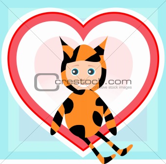 Cute sweet little baby boy wearing funny costume tiger leopard