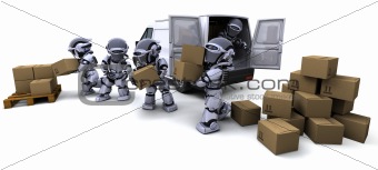 Robot with Shipping Boxes loading a van