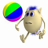 Haired 3D puppet playing with colorful ball