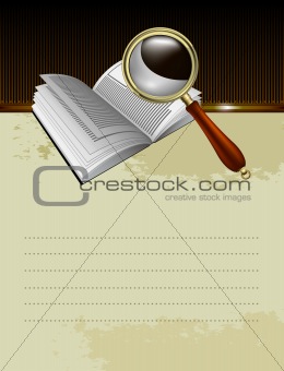 book with magnifying glass background