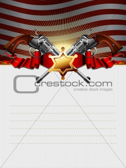 sheriff star with guns and usa background