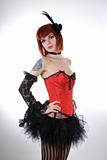 Cabaret girl in red corset and tutu skirt 