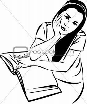 sketch of a girl at a table in a book