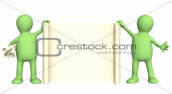 3d puppets with information scroll