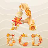 Vector sea life font on sand background