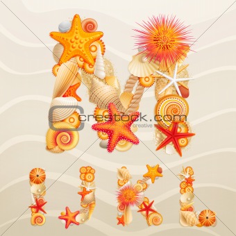 Vector sea life font on sand background