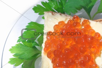 Sandwich with butter and caviar