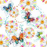 Colored butterflies and flowers