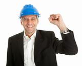 Full length portrait of successfull architect wearing blue hard hat