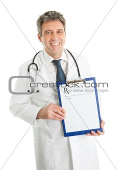 Senior medical doctor man showing prescription