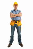 Confident worker wearing hard hat and toolbelt