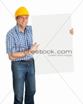 Confident worker presenting empty board