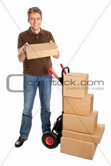 Delivery man holding the package