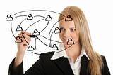 Businesswoman drawing a social network graph
