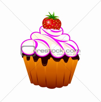Cupcake  with strawberries.
