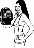 sketch of a girl talking on pay phone