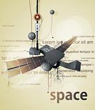 abstract space station satellite with wings and wires
