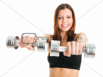Fitness woman exercising with dumpbells