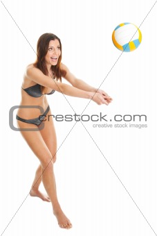 Volleyball player woman in swimwear