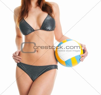 Beautilful volleyball player woman in swimwear