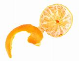 One peeled fruit of orange tangerine