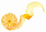 One peeled fruit of orange tangerine