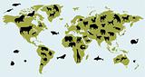 World map with pictures of animals