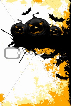 Grungy Halloween background with pumpkins and bats