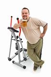 Overweight man having a beer after working out
