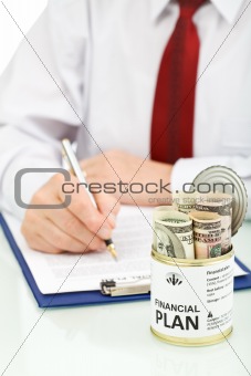 Business man making financial plan