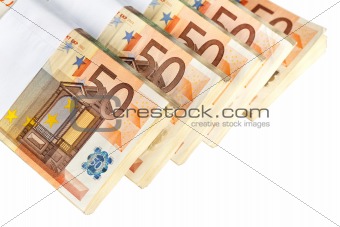 Stacks of fifty euro banknotes