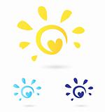 Abstract vector Sun icon with Heart -  yellow & blue, isolated 