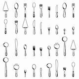 Spoons, forks and knives on a white background. Vector illustration