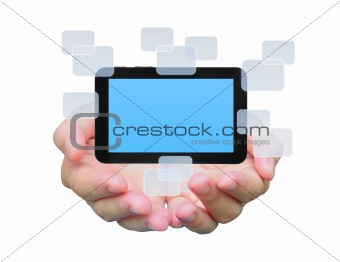 touch pad PC on women hand