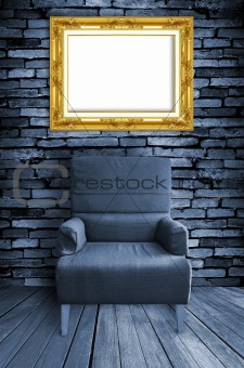old single sofa seat and frame in front of the wall