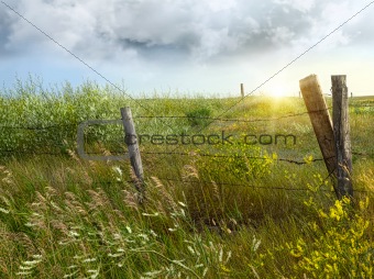 Old country fence on the prairies